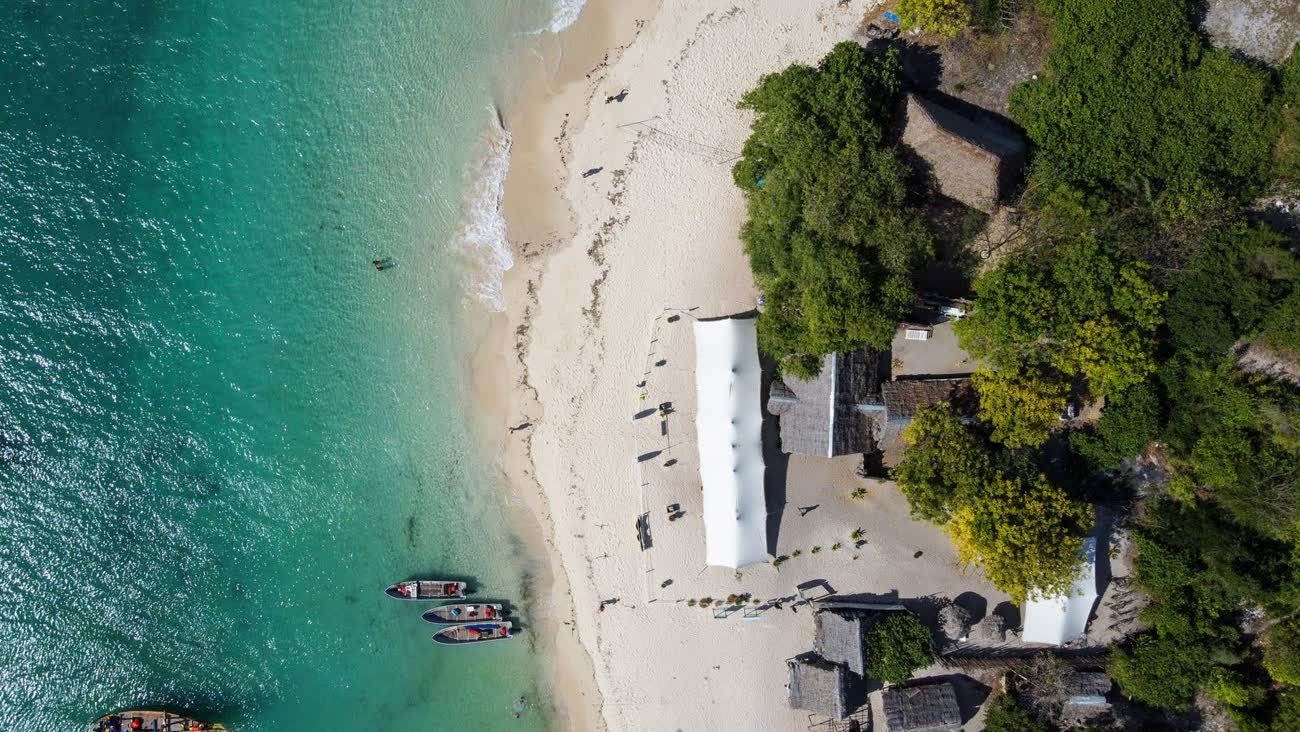Turquoise beach and dhows, Zanzibar island